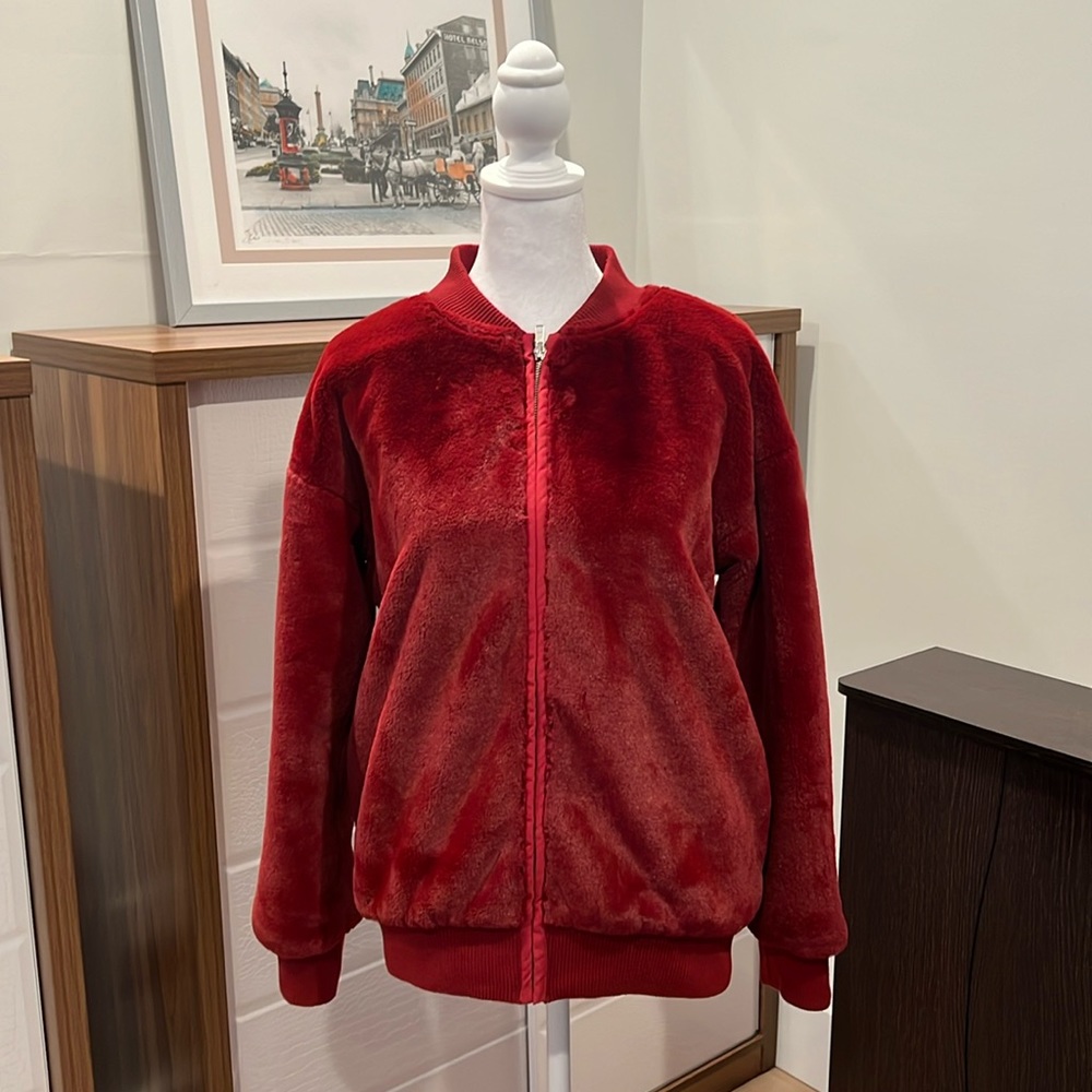 Carmar Cherry Red Fur Bomber Jacket